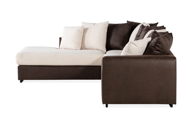 Cuba 4-seters Venstrevendt L-formet Sjeselongsofa i Kunstlær/Stoff inkl. Pynteputer - Brun / Beige - Møbler - Sofaer - Sofaer med sjeselong - 4 seters sofa med divan