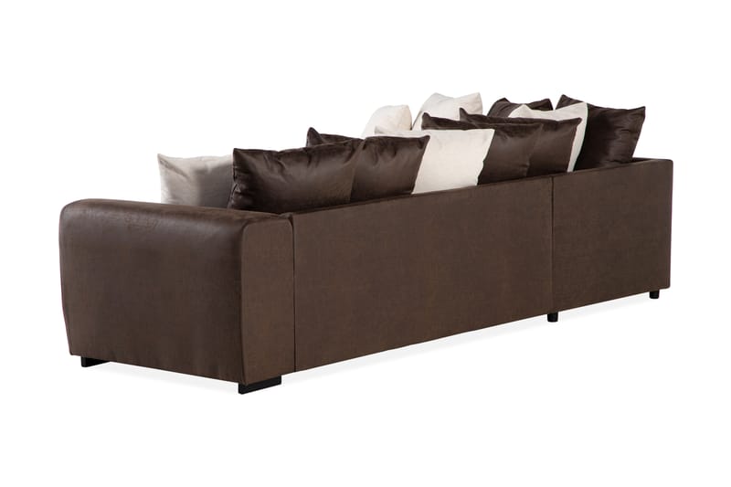 Cuba 4-seters Venstrevendt L-formet Sjeselongsofa i Kunstlær/Stoff inkl. Pynteputer - Brun / Beige - Møbler - Sofaer - Sofaer med sjeselong - 4 seters sofa med divan