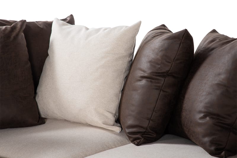 Cuba 4-seters Venstrevendt L-formet Sjeselongsofa i Kunstlær/Stoff inkl. Pynteputer - Brun / Beige - Møbler - Sofaer - Sofaer med sjeselong - 4 seters sofa med divan