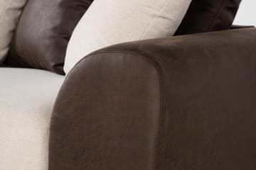 Cuba 4-seters Venstrevendt L-formet Sjeselongsofa i Kunstlær/Stoff inkl. Pynteputer - Brun / Beige - Møbler - Sofaer - Sofaer med sjeselong - 4 seters sofa med divan
