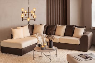 Cuba 4-seters Venstrevendt L-formet Sjeselongsofa i Kunstlær/Stoff inkl. Pynteputer - Brun / Beige - Møbler - Sofaer - Sofaer med sjeselong - 4 seters sofa med divan