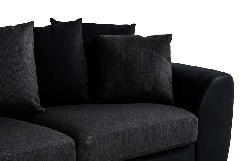 Cuba 4-seters Venstrevendt L-formet Sjeselongsofa i Kunstlær/Stoff inkl. Pynteputer - Svart / Grå - Møbler - Sofaer - Sofaer med sjeselong - 4 seters sofa med divan