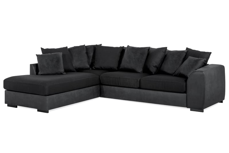 Cuba 4-seters Venstrevendt L-formet Sjeselongsofa i Kunstlær/Stoff inkl. Pynteputer - Grå / Svart - Møbler - Sofaer - Sofaer med sjeselong - 4 seters sofa med divan