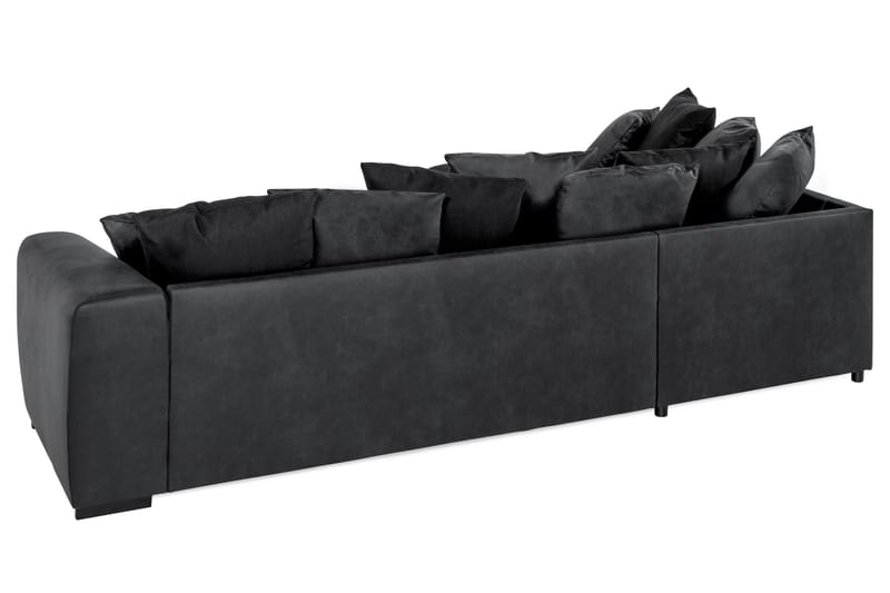 Cuba 4-seters Venstrevendt L-formet Sjeselongsofa i Kunstlær/Stoff inkl. Pynteputer - Grå / Svart - Møbler - Sofaer - Sofaer med sjeselong - 4 seters sofa med divan