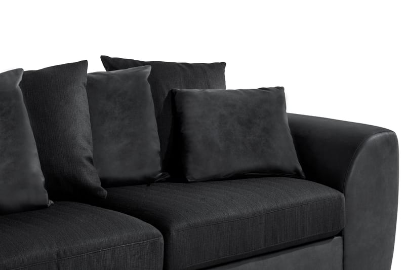 Cuba 4-seters Venstrevendt L-formet Sjeselongsofa i Kunstlær/Stoff inkl. Pynteputer - Grå / Svart - Møbler - Sofaer - Sofaer med sjeselong - 4 seters sofa med divan
