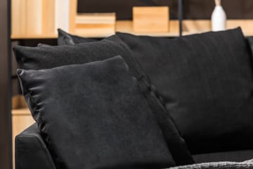 Cuba 4-seters Venstrevendt L-formet Sjeselongsofa i Kunstlær/Stoff inkl. Pynteputer - Grå / Svart - Møbler - Sofaer - Sofaer med sjeselong - 4 seters sofa med divan