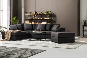 Cuba 4-seters Venstrevendt L-formet Sjeselongsofa i Kunstlær/Stoff inkl. Pynteputer - Svart / Grå - Møbler - Sofaer - Sofaer med sjeselong - 4 seters sofa med divan