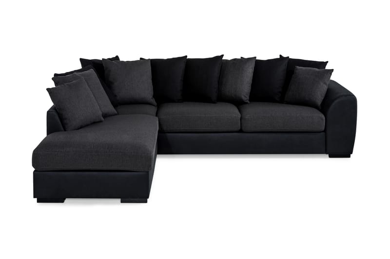 Cuba 4-seters Venstrevendt L-formet Sjeselongsofa i Kunstlær/Stoff inkl. Pynteputer - Svart / Grå - Møbler - Sofaer - Sofaer med sjeselong - 4 seters sofa med divan