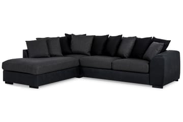 Cuba 4-seters Venstrevendt L-formet Sjeselongsofa i Kunstlær/Stoff inkl. Pynteputer - Svart / Grå - Møbler - Sofaer - Sofaer med sjeselong - 4 seters sofa med divan