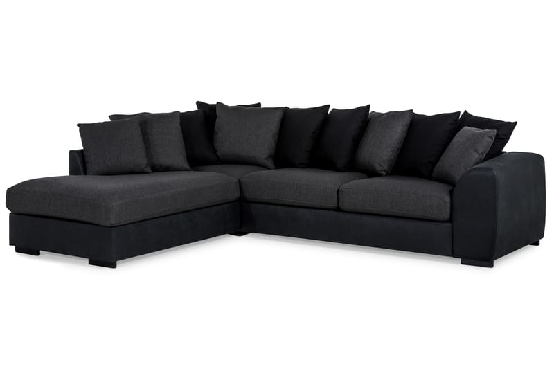 Cuba 4-seters Venstrevendt L-formet Sjeselongsofa i Kunstlær/Stoff inkl. Pynteputer - Svart / Grå - Møbler - Sofaer - Sofaer med sjeselong - 4 seters sofa med divan