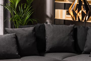 Cuba 4-seters Venstrevendt L-formet Sjeselongsofa i Kunstlær/Stoff inkl. Pynteputer - Svart / Grå - Møbler - Sofaer - Sofaer med sjeselong - 4 seters sofa med divan