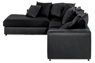 Cuba 4-seters Venstrevendt L-formet Sjeselongsofa i Kunstlær/Stoff inkl. Pynteputer - Grå / Svart - Møbler - Sofaer - Sofaer med sjeselong - 4 seters sofa med divan