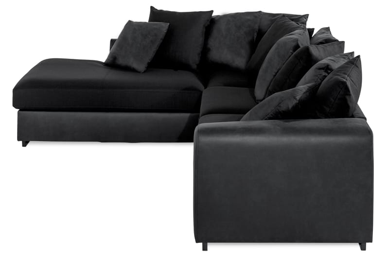 Cuba 4-seters Venstrevendt L-formet Sjeselongsofa i Kunstlær/Stoff inkl. Pynteputer - Grå / Svart - Møbler - Sofaer - Sofaer med sjeselong - 4 seters sofa med divan