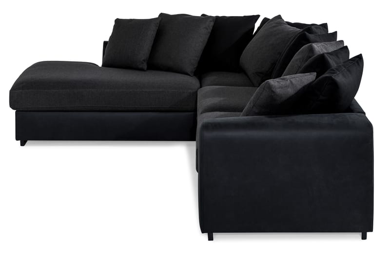 Cuba 4-seters Venstrevendt L-formet Sjeselongsofa i Kunstlær/Stoff inkl. Pynteputer - Svart / Grå - Møbler - Sofaer - Sofaer med sjeselong - 4 seters sofa med divan