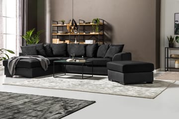 Cuba 4-seters Venstrevendt L-formet Sjeselongsofa i Kunstlær/Stoff inkl. Pynteputer - Grå / Svart - Møbler - Sofaer - Sofaer med sjeselong - 4 seters sofa med divan
