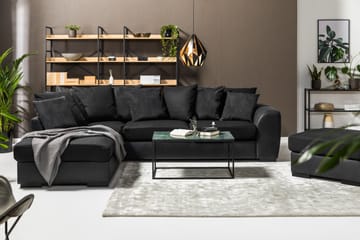 Cuba 4-seters Venstrevendt L-formet Sjeselongsofa i Kunstlær/Stoff inkl. Pynteputer - Grå / Svart - Møbler - Sofaer - Sofaer med sjeselong - 4 seters sofa med divan