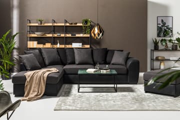 Cuba 4-seters Venstrevendt L-formet Sjeselongsofa i Kunstlær/Stoff inkl. Pynteputer - Svart / Grå - Møbler - Sofaer - Sofaer med sjeselong - 4 seters sofa med divan