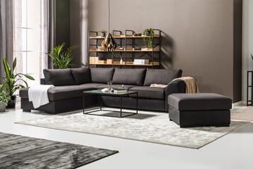 Cuba 4-seters Venstrevendt L-formet Sjeselongsofa i Kunstlær/Stoff - Svart / Grå - Møbler - Sofaer - Sofaer med sjeselong - 4 seters sofa med divan
