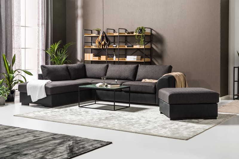 Cuba 4-seters Venstrevendt L-formet Sjeselongsofa i Kunstlær/Stoff - Svart / Grå - Møbler - Sofaer - Sofaer med sjeselong - 4 seters sofa med divan