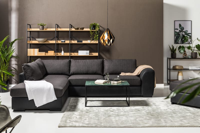 Cuba 4-seters Venstrevendt L-formet Sjeselongsofa i Kunstlær/Stoff - Svart / Grå - Møbler - Sofaer - Sofaer med sjeselong - 4 seters sofa med divan