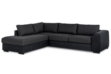 Cuba 4-seters Venstrevendt L-formet Sjeselongsofa i Kunstlær/Stoff - Svart / Grå - Møbler - Sofaer - Sofaer med sjeselong - 4 seters sofa med divan