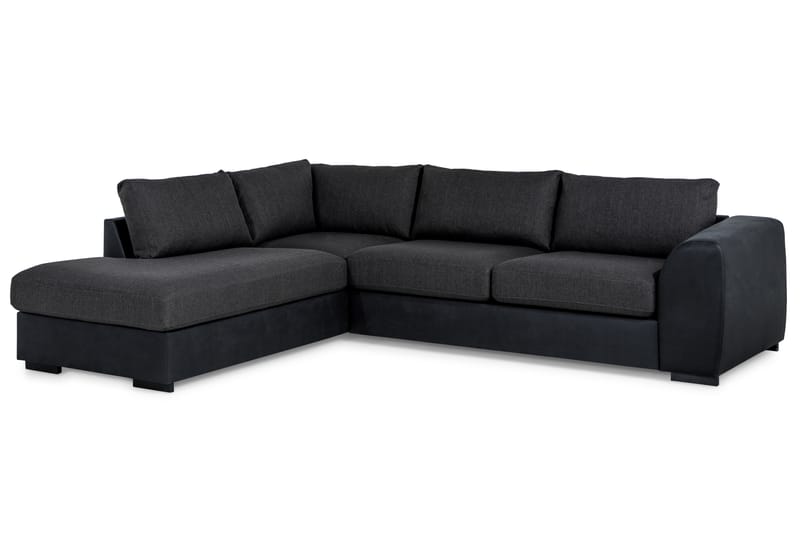 Cuba 4-seters Venstrevendt L-formet Sjeselongsofa i Kunstlær/Stoff - Svart / Grå - Møbler - Sofaer - Sofaer med sjeselong - 4 seters sofa med divan
