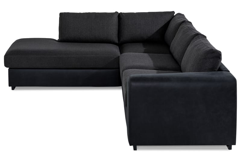 Cuba 4-seters Venstrevendt L-formet Sjeselongsofa i Kunstlær/Stoff - Svart / Grå - Møbler - Sofaer - Sofaer med sjeselong - 4 seters sofa med divan
