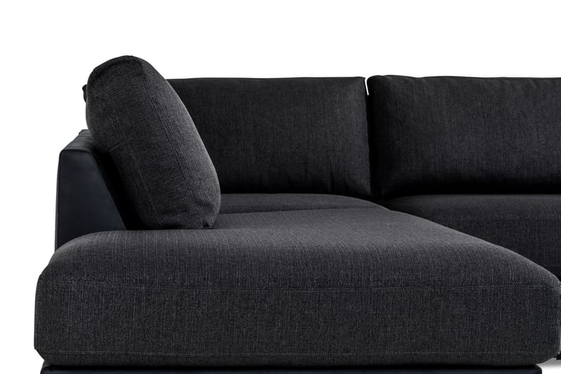 Cuba 4-seters Venstrevendt L-formet Sjeselongsofa i Kunstlær/Stoff - Svart / Grå - Møbler - Sofaer - Sofaer med sjeselong - 4 seters sofa med divan