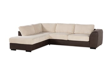 Cuba 4-seters Venstrevendt L-formet Sjeselongsofa i Manchester/Kunstlær - Brun / Beige - Møbler - Sofaer - Sofaer med sjeselong - 4 seters sofa med divan