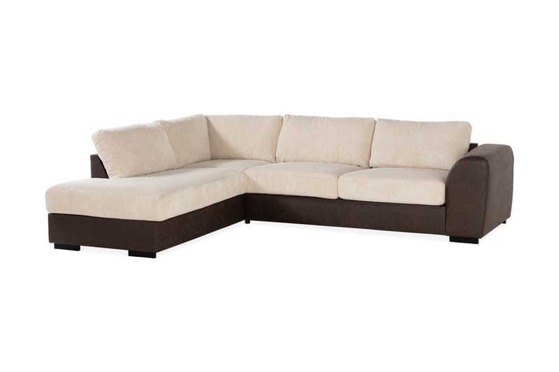 Cuba 4-seters Venstrevendt L-formet Sjeselongsofa i Manchester/Kunstlær - Brun / Beige - Møbler - Sofaer - Sofaer med sjeselong - 4 seters sofa med divan