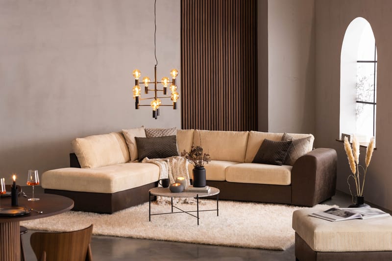 Cuba 4-seters Venstrevendt L-formet Sjeselongsofa i Manchester/Kunstlær - Brun / Beige - Møbler - Sofaer - Sofaer med sjeselong - 4 seters sofa med divan