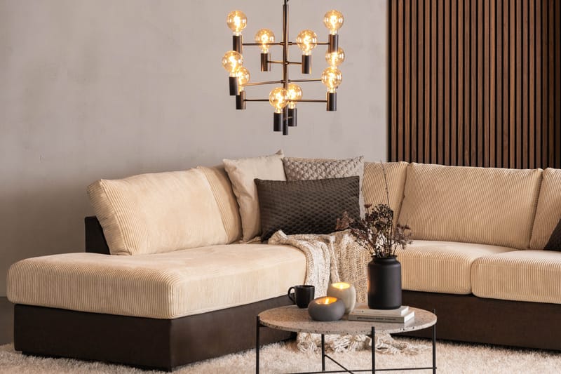 Cuba 4-seters Venstrevendt L-formet Sjeselongsofa i Manchester/Kunstlær - Brun / Beige - Møbler - Sofaer - Sofaer med sjeselong - 4 seters sofa med divan