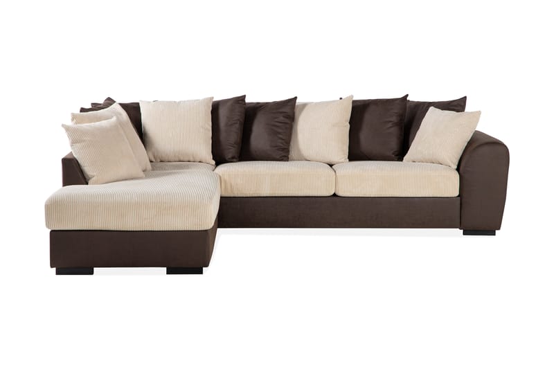 Cuba 4-seters Venstrevendt L-formet Sjeselongsofa i Manchester/Kunstlær inkl. Pynteputer - Brun / Beige - Møbler - Sofaer - Sofaer med sjeselong - 4 seters sofa med divan