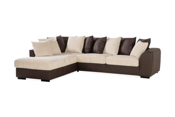 Cuba 4-seters Venstrevendt L-formet Sjeselongsofa i Manchester/Kunstlær inkl. Pynteputer - Brun / Beige - Møbler - Sofaer - Sofaer med sjeselong - 4 seters sofa med divan