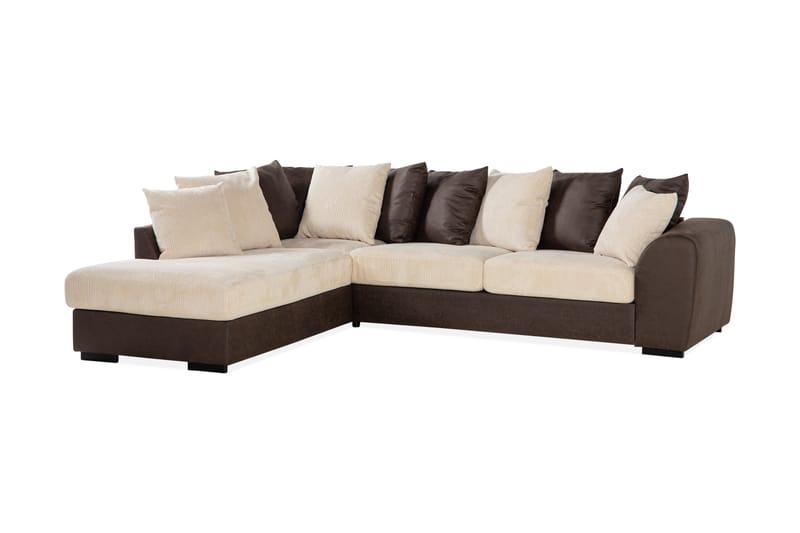 Cuba 4-seters Venstrevendt L-formet Sjeselongsofa i Manchester/Kunstlær inkl. Pynteputer - Brun / Beige - Møbler - Sofaer - Sofaer med sjeselong - 4 seters sofa med divan