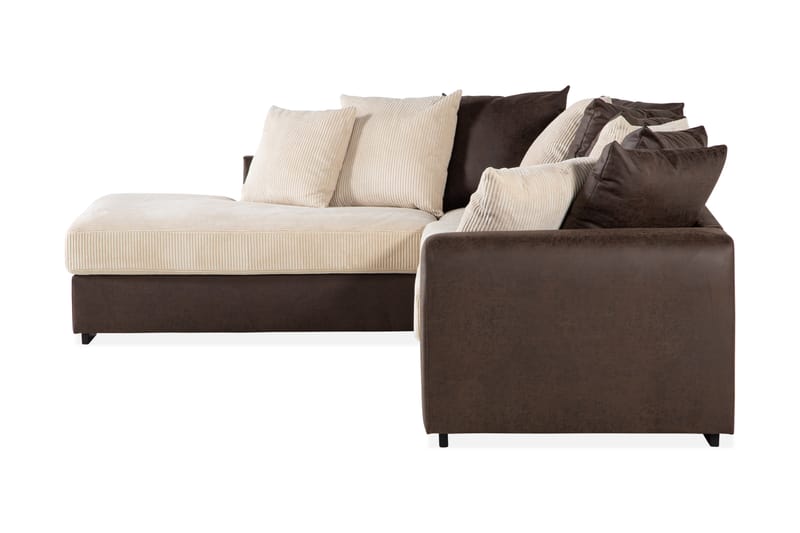 Cuba 4-seters Venstrevendt L-formet Sjeselongsofa i Manchester/Kunstlær inkl. Pynteputer - Brun / Beige - Møbler - Sofaer - Sofaer med sjeselong - 4 seters sofa med divan