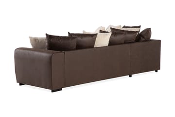Cuba 4-seters Venstrevendt L-formet Sjeselongsofa i Manchester/Kunstlær inkl. Pynteputer - Brun / Beige - Møbler - Sofaer - Sofaer med sjeselong - 4 seters sofa med divan