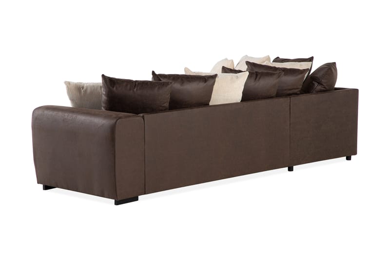 Cuba 4-seters Venstrevendt L-formet Sjeselongsofa i Manchester/Kunstlær inkl. Pynteputer - Brun / Beige - Møbler - Sofaer - Sofaer med sjeselong - 4 seters sofa med divan
