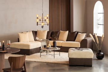 Cuba 4-seters Venstrevendt L-formet Sjeselongsofa i Manchester/Kunstlær inkl. Pynteputer - Brun / Beige - Møbler - Sofaer - Sofaer med sjeselong - 4 seters sofa med divan
