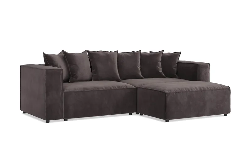 Cubo 4-seters L-formet Dyp Modulsofa med Divan i Fløyel - Mørk grå - Møbler - Sofaer - Sofaer med sjeselong