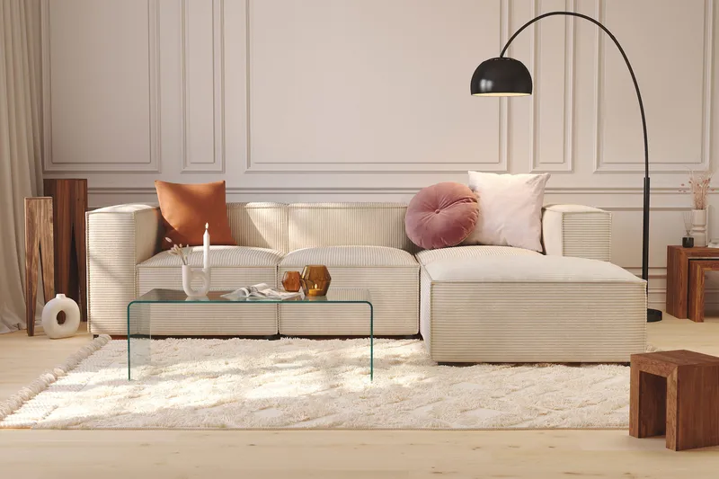 Cubo 4-seters L-formet Dyp Modulsofa med Divan i Manchester - Beige - Møbler - Sofaer - Sofaer med sjeselong