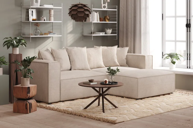 Cubo 4-seters L-formet Dyp Modulsofa med Divan i Manchester - Beige - Møbler - Sofaer - Sofaer med sjeselong