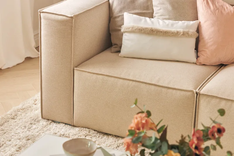 Cubo 4-seters L-formet Dyp Modulsofa med Divan i Stoff - Beige - Møbler - Sofaer - Sofaer med sjeselong