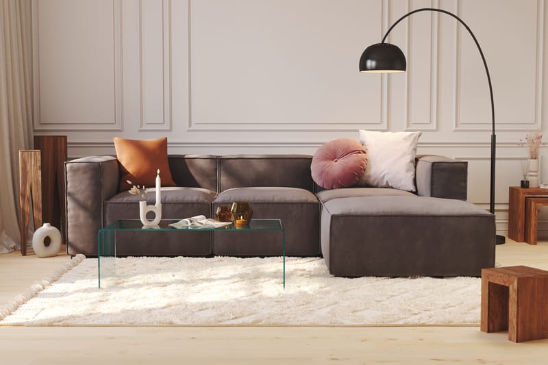 Cubo 4-seters Vendbar L-formet Dyp Modulsofa med Divan i Fløyel - Mørk grå - Møbler - Sofaer - Sofaer med sjeselong - 3 seters sofa med divan