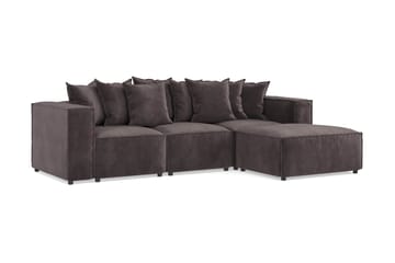 Cubo 4-seters Vendbar L-formet Dyp Modulsofa med Divan i Fløyel - Mørk grå - Møbler - Sofaer - Sofaer med sjeselong - 3 seters sofa med divan