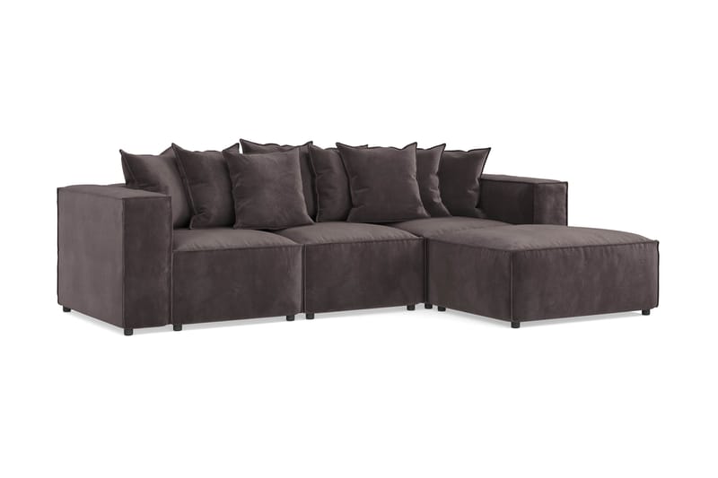 Cubo 4-seters Vendbar L-formet Dyp Modulsofa med Divan i Fløyel - Mørk grå - Møbler - Sofaer - Sofaer med sjeselong - 3 seters sofa med divan
