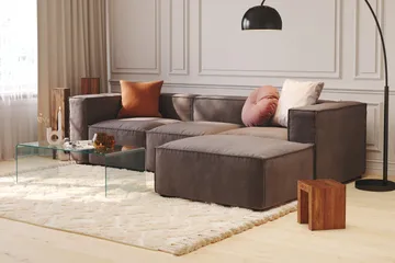 Cubo 4-seters Vendbar L-formet Dyp Modulsofa med Divan i Fløyel - Mørk grå - Møbler - Sofaer - Sofaer med sjeselong - 3 seters sofa med divan