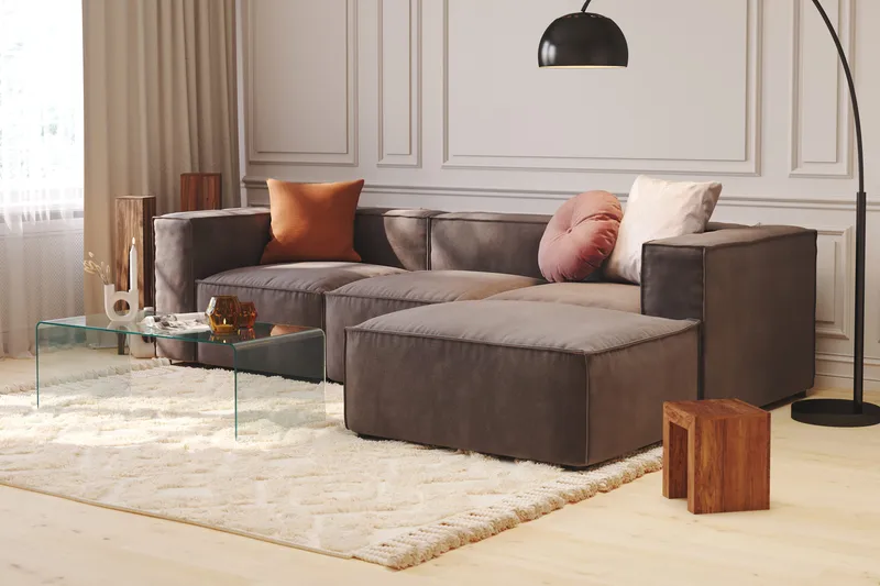 Cubo 4-seters Vendbar L-formet Dyp Modulsofa med Divan i Fløyel - Mørk grå - Møbler - Sofaer - Sofaer med sjeselong - 3 seters sofa med divan