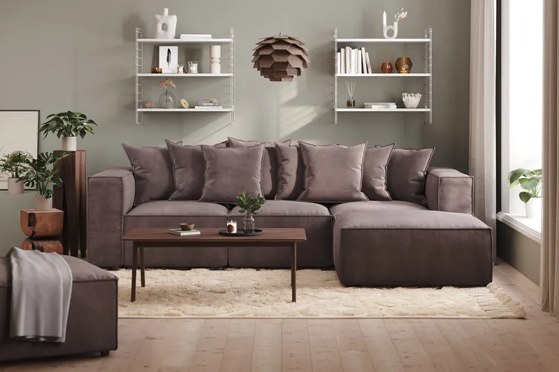 Cubo 4-seters Vendbar L-formet Dyp Modulsofa med Divan i Fløyel - Mørk grå - Møbler - Sofaer - Sofaer med sjeselong - 3 seters sofa med divan