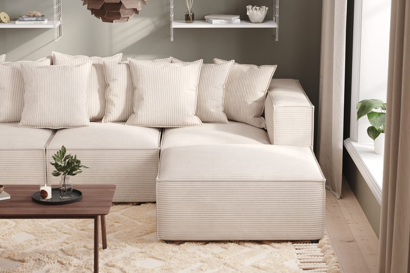 Cubo 4-seters Vendbar L-formet Dyp Modulsofa med Divan i Manchester - Beige - Møbler - Sofaer - Sofaer med sjeselong - 3 seters sofa med divan